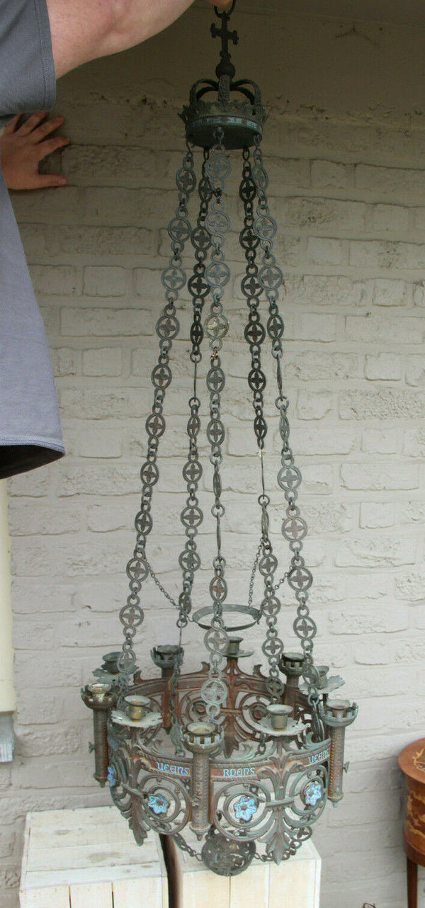 Majestical XXL neo gothic castle church Bronze enamel chandelier lamp religious
