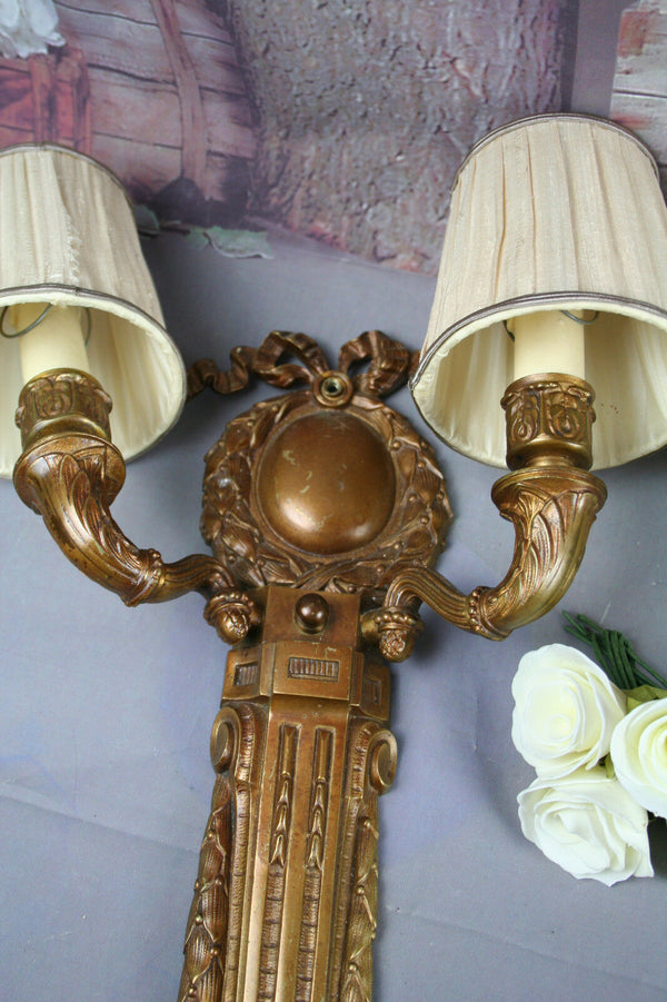 PAIR French Brass regency Bow sconces double arm 1930's wall lights