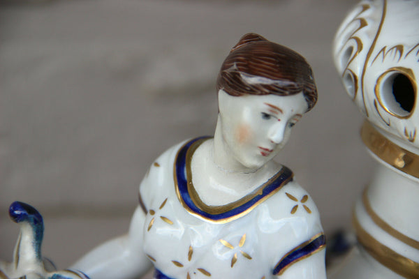XXL German SCHIERHOLZ Plaue porcelain lidded Vase putti victorian lady marked