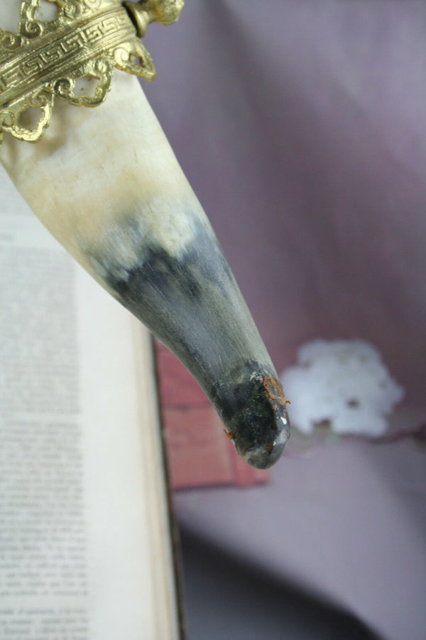 gorgeous french antique pair cornucopia horns figurines 1900 brass