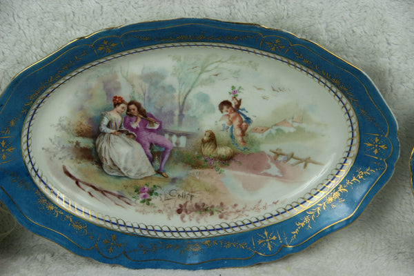 PAIR large antique French SEvres porcelain putti romantic victorian plates