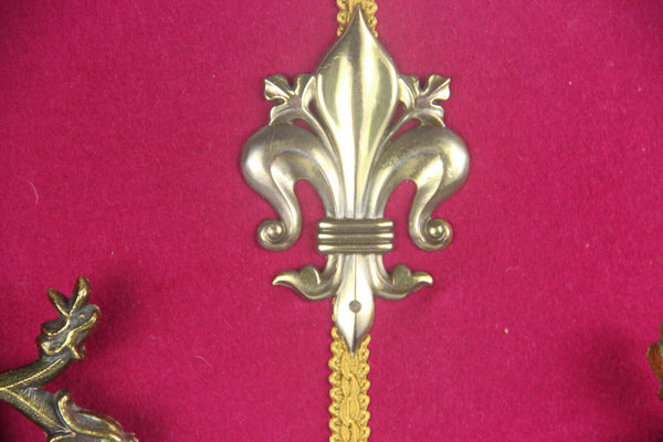 Vintage French fleur de lys dragon gothic armor shield wall red velvet 1970