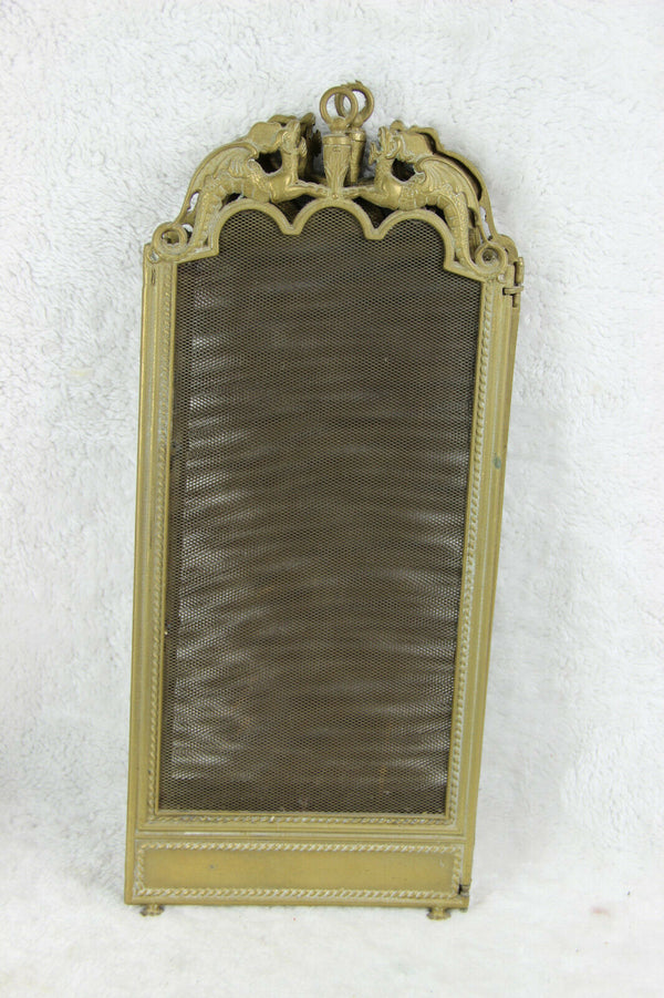 Antique French Brass metal Dragon gothic fireplace screen foldable