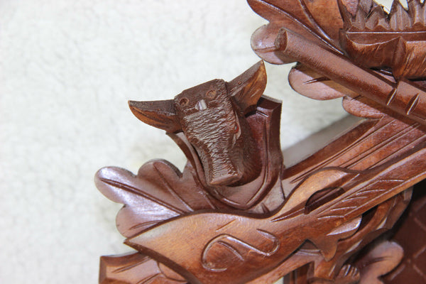 Vintage german cuckoo Wood carved black forest hunt theme Clock wall