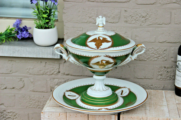 Huge french Porcelain De couleuvre marked napoleon Eagle Centerpiece lidded bowl