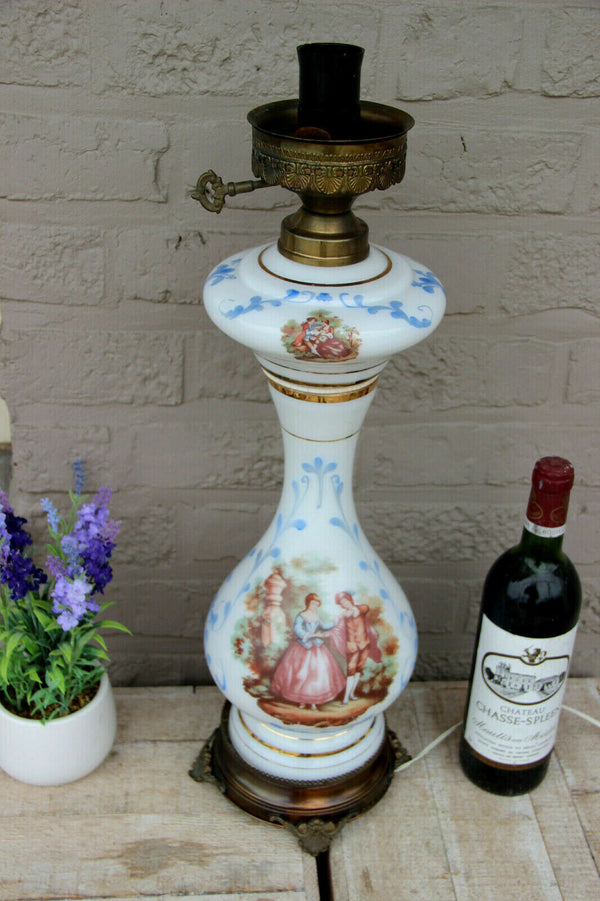Stunning Vintage 1960 French opaline glass victorian scene table lamp rare