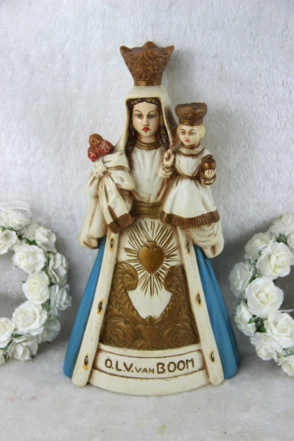 Antique Flemish OLV BOOM Madonna religious statue figurine Chalkware Rare