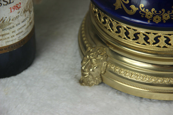 XL French Limoges blue romantic victorian Vase satyr devil heads base