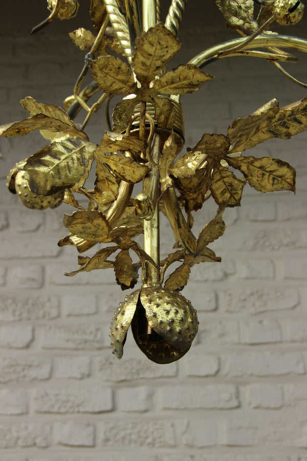 Rare Antique french Art nouveau Chestnut floral bronze chandelier