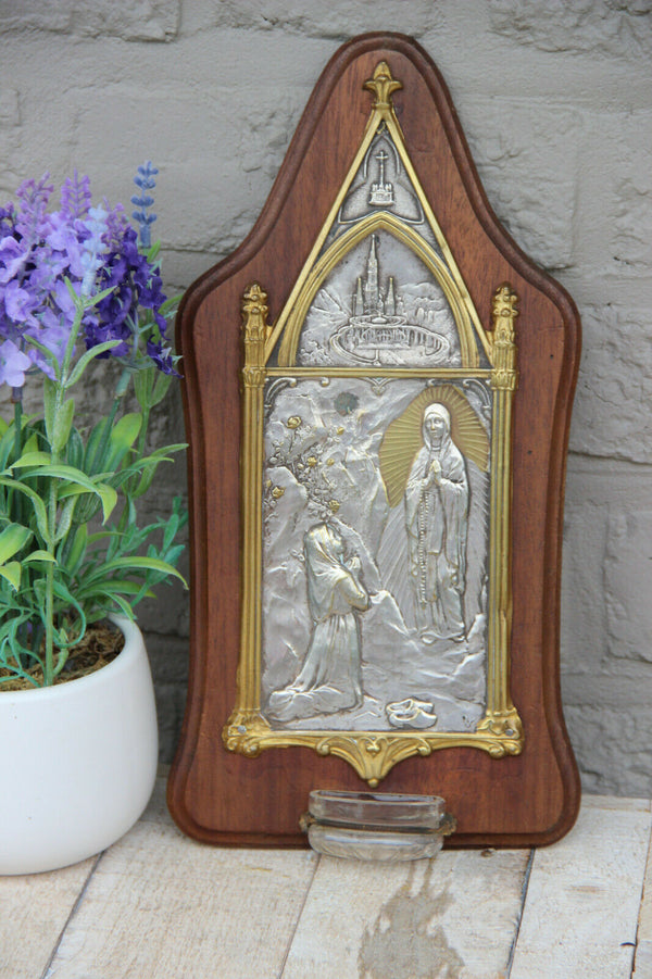 Antique French 1950 Notre dame de LOURDES souvenir religious holy water font