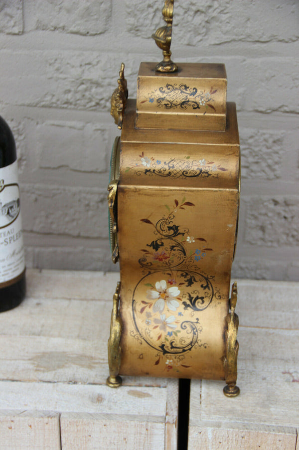 Antique French parisian mantel clock putti angel portrait scene floral decor