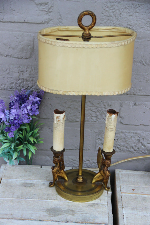 Stunning old French Bouillotte Empire bronze sphinx Caryatid table lamp