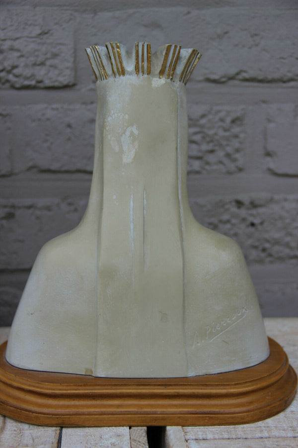French Art deco antique clalkware Bust Virgin Mary Relgious signed 1920