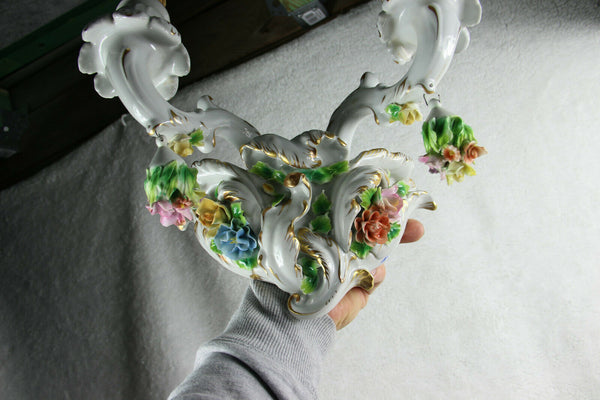 PAIR Italian capodimonte porcelain majolica relief flowers wall lights sconces