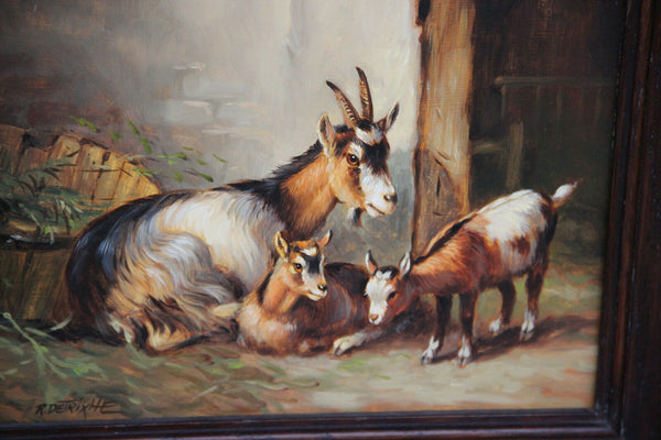 Set 3 Antique French oil panel animal farm chicken goat rabbit  painting signed