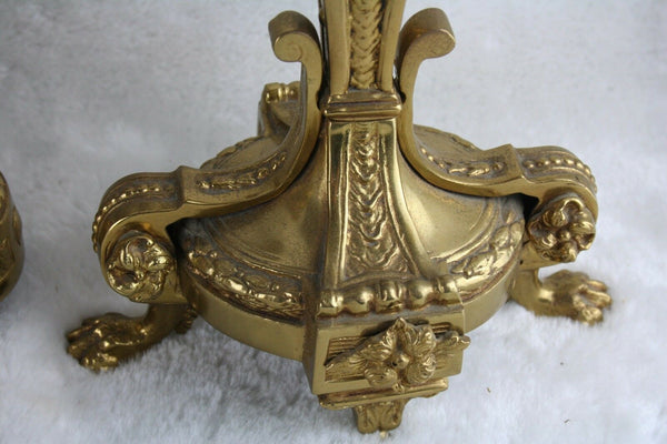 French Vintage Bronze clock candelabras eagle / lion paw unusual set FHS movemen