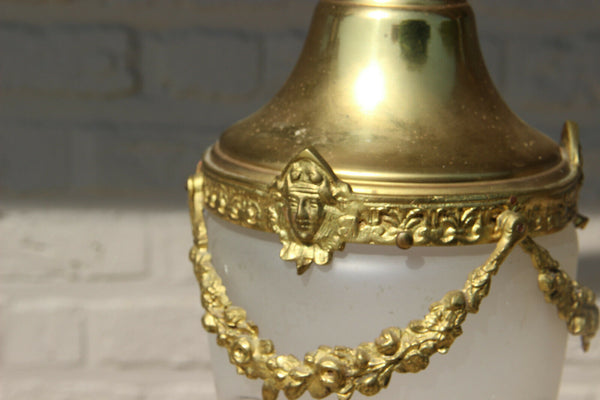 Antique French Brass Crystal Lantern entrance hall chandelier putti heads