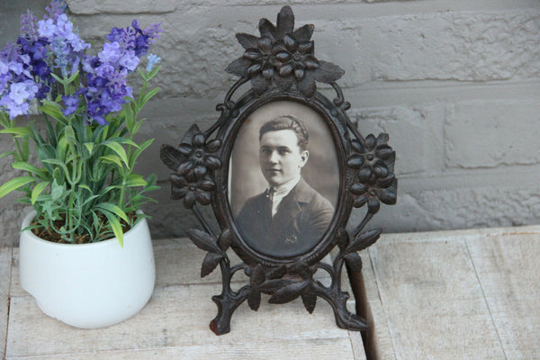 Antique 19th c Black forest wood carved picture photo  frame floral decor