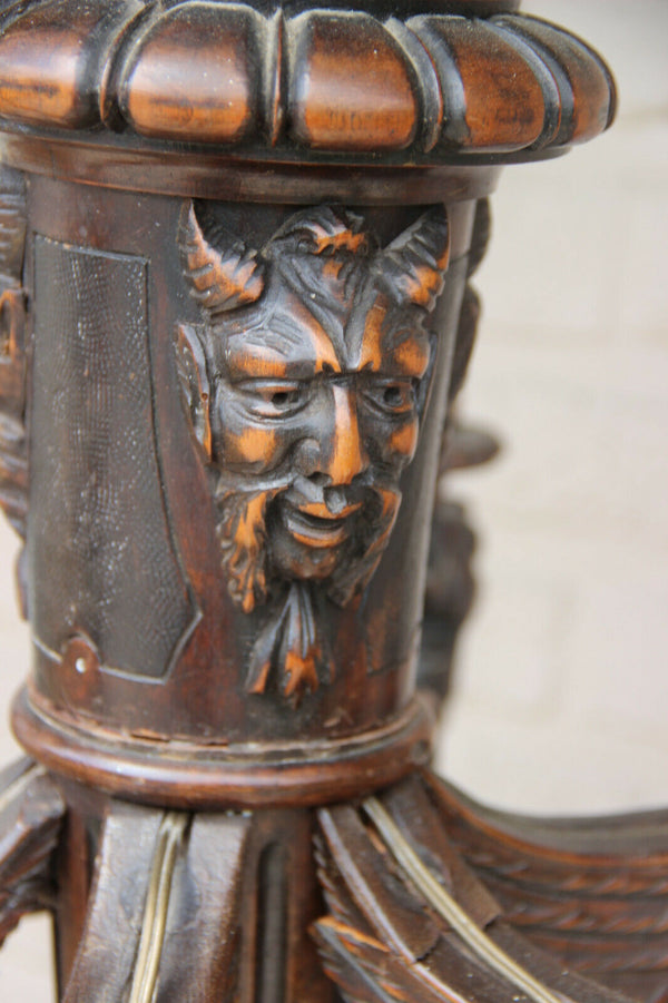Antique french oak wood carved gothic castle dragon devil heads chandelier rare