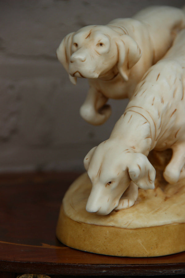 Superb pair antique Royal Dux porcelain hunting dogs group statue 1920s