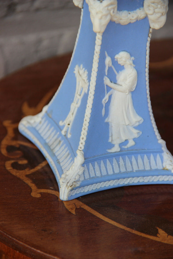 Antique PAIR Wedgwood angel putti ram heads porcelain candle holders