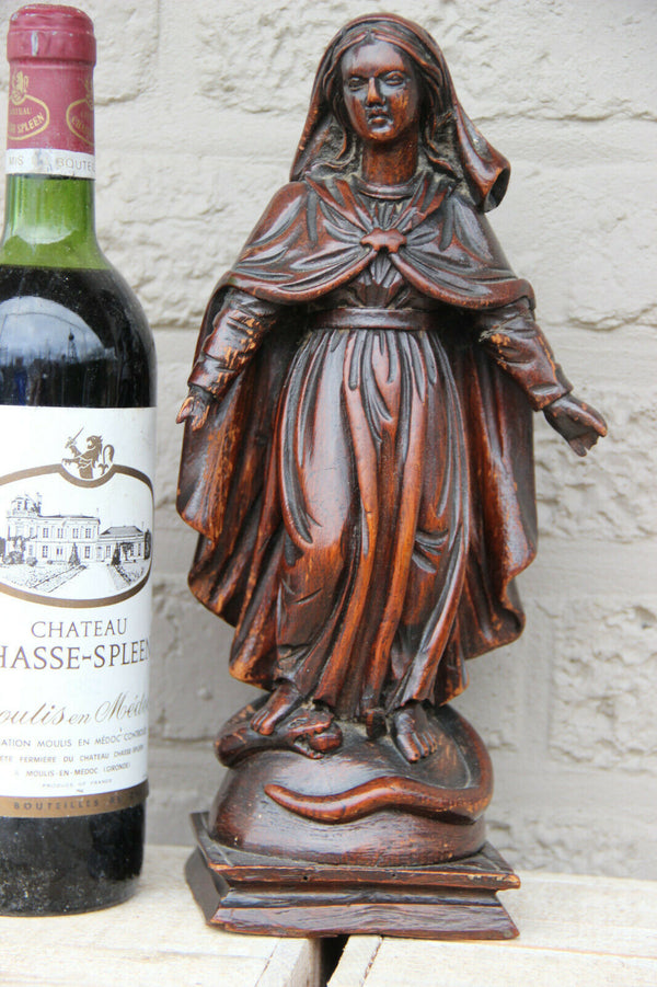 Antique Flemish 18th c oak Wood carved madonna statue figurine religious