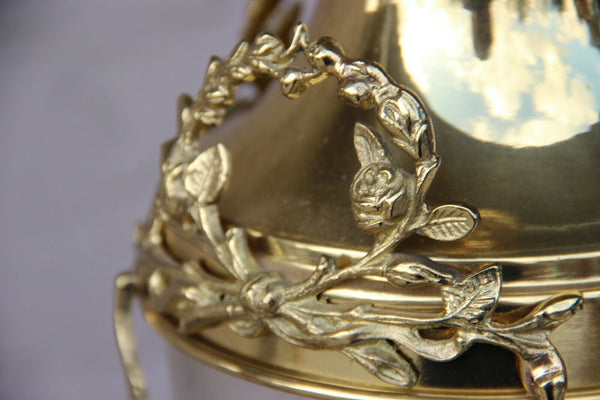 FRench Hall lantern chandelier brass crystal val saint lambert acorn shade