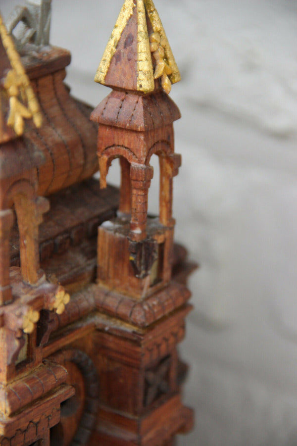 Rare Religious neo gothic oratory Black forest wood carved 1888  saint statue