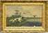 Antique French 1912 Oil Canvas painting hunting dogs field signed