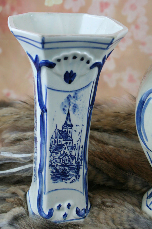 DELFT Dutch porcelain  Mantel set garniture VASES ( 3 pcs ) all marked