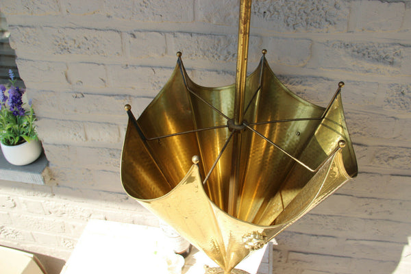 LARGE Mid century 1970 Brass greyhound dog head umbrella stand holder hotel