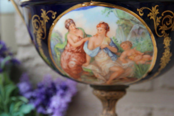 Large French Limoges cobalt blue porcelain Bowl centerpiece romantic victorian