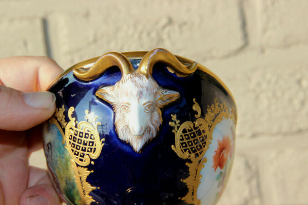 Antique sevres porcelain marked small centerpiece lidded bowl ram head victorian