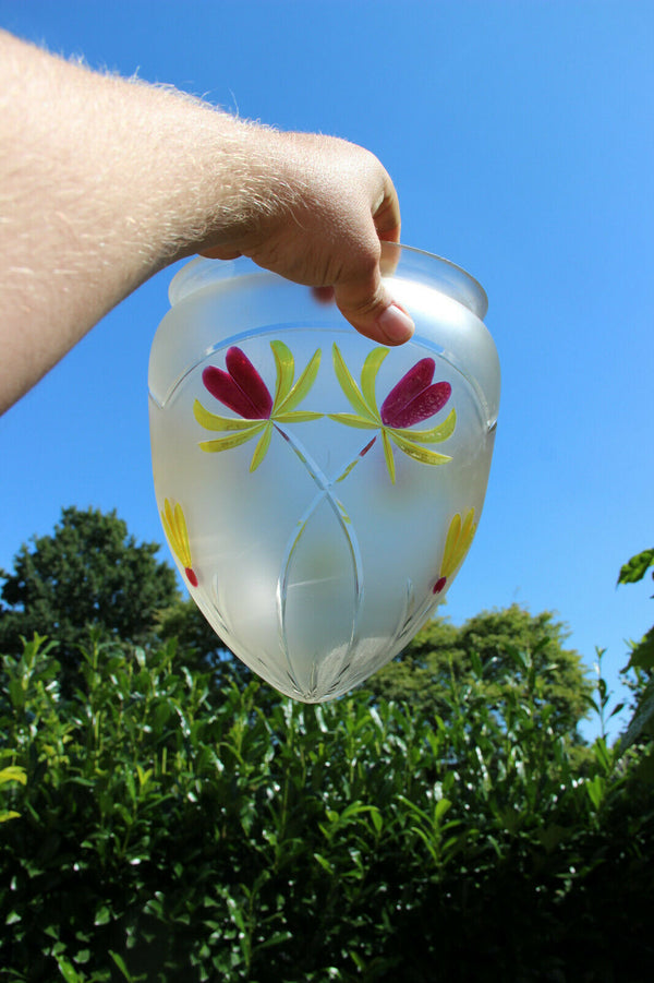 Antique French Lantern Pendant chandelier bronze ram heads enamel glass shade