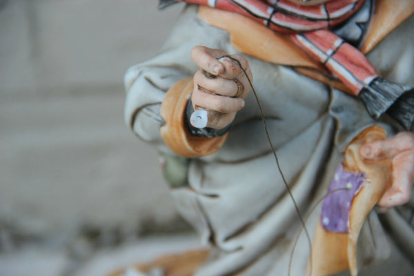 Large Italian capodimonte porcelain statue figurine  man signed Bruno Tyche