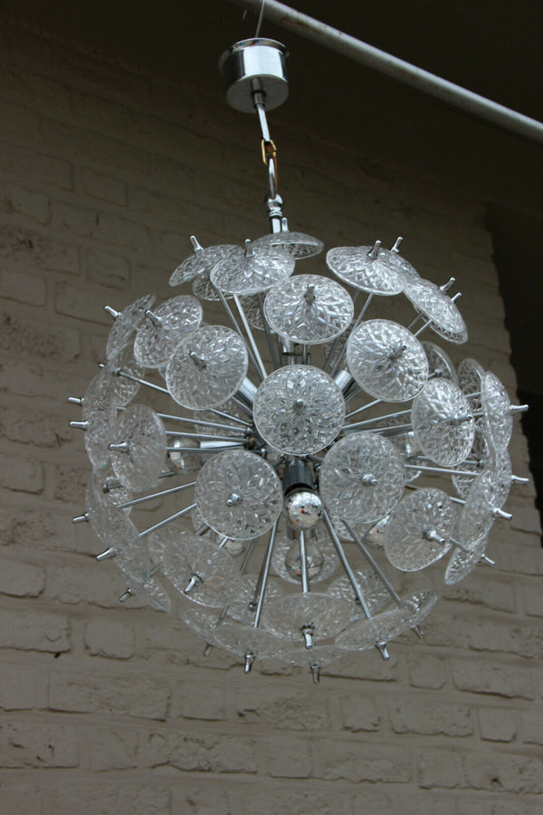 Val Saint Lambert Crystal glass discs Sputnik Chandelier chrome pendant 1960