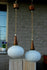 PAIR Retro 1970 Scandinavian teak milk glass shades pendant lamp chandelier