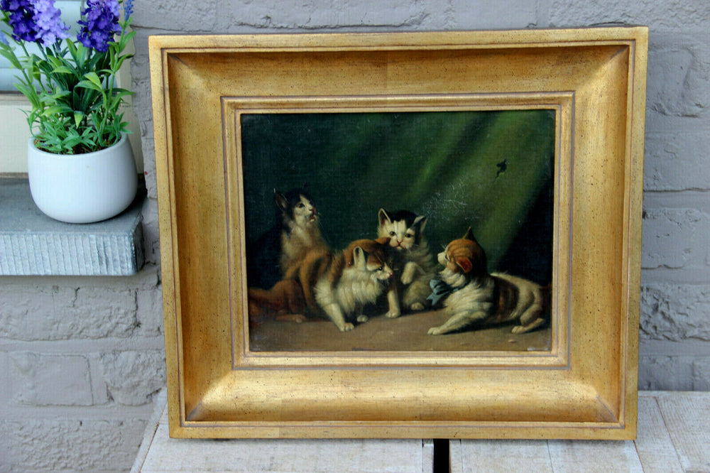 Vintage flemish Cats Kittens oil painting 1970s