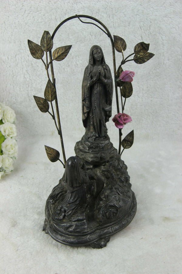 Antique French LOURDES virgin Mary apparition music box ave maria religious