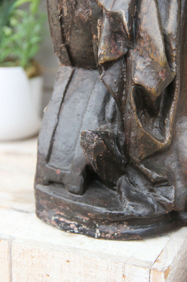 Antique L French Religious chalkware Madonna child figurine statue