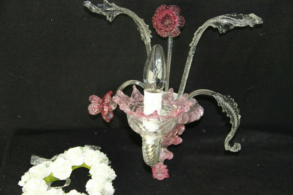 Vintage 1970 MURANO hand blown pink clear glass sconce wall light
