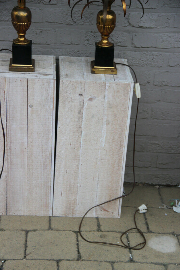 PAIR hollywood regency MAison Jansen Brass palm  leafs table lamps 1970