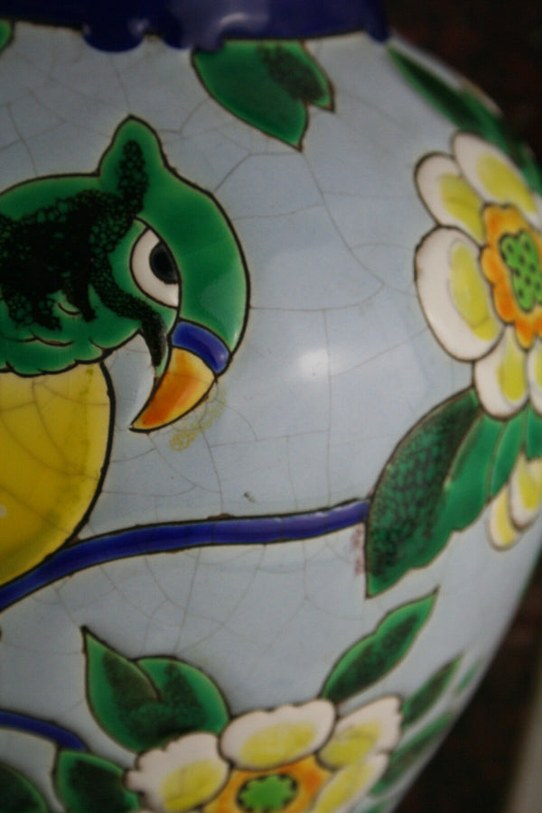 ART DECO C catteau Keramis glazed eathenware Vase D1435 F975 parrot birds