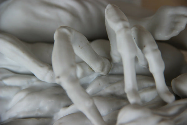 Antique French bisque porcelain large group statue lady scorpion animal