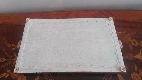 Art deco serving tray plate wood and knitted flowers inside glass