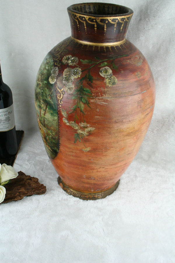 Rare Exclusive Terra cotta Hand painted victorian French Vase 1850