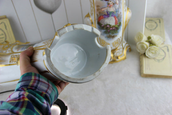 Stunning PAIR XL Antique Vieux old paris porcelain Vases victorian lady portrait