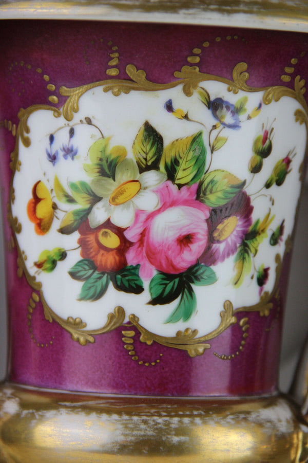 PAIR french empire medici Vases Urns floral decor lion satyr handles 1920