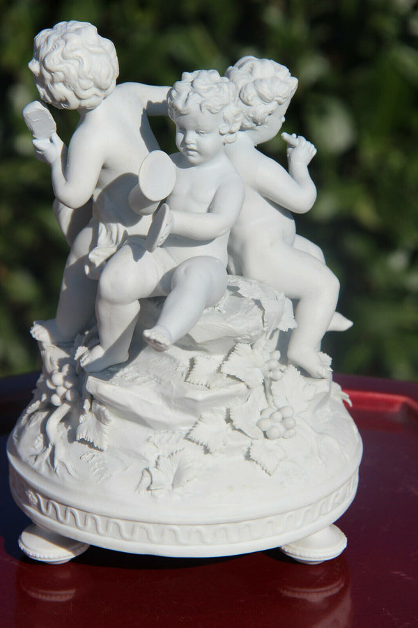 Antique French sevres mark bisque porcelain putti cherub group music