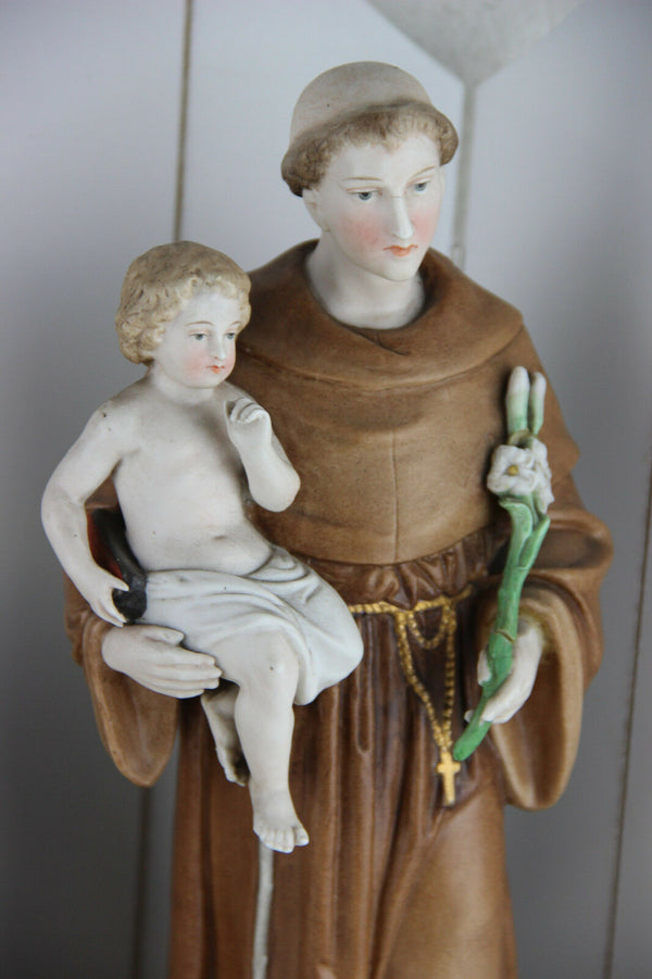 XL Antique French vieux paris porcelain Saint anthony Statue religious figurine